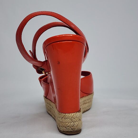 Louis Vuitton Red Patent Leather Espadrille Wedge Sandals Gold Hardware Size 40 - Picture 5 of 16